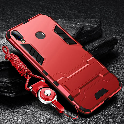 Custodia Silicone e Plastica Opaca Cover con Supporto per Huawei Y9 (2019) Rosso