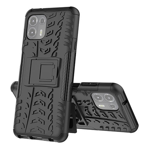 Custodia Silicone e Plastica Opaca Cover con Supporto per Motorola Moto Edge 20 Lite 5G Nero