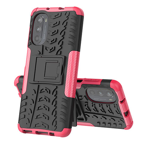 Custodia Silicone e Plastica Opaca Cover con Supporto per Motorola Moto Edge (2022) 5G Rosa Caldo