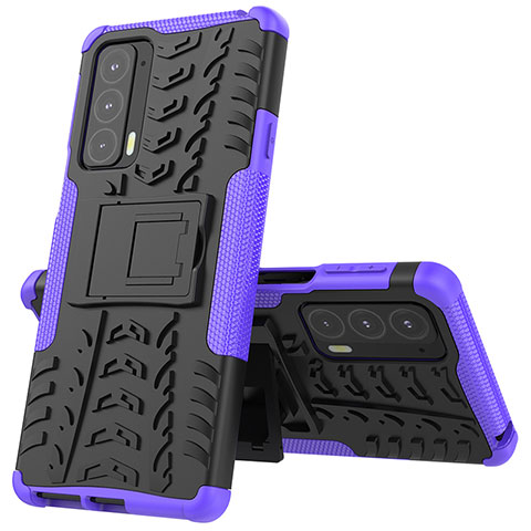 Custodia Silicone e Plastica Opaca Cover con Supporto per Motorola Moto Edge Lite 5G Viola