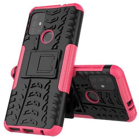 Custodia Silicone e Plastica Opaca Cover con Supporto per Motorola Moto G10 Rosa Caldo