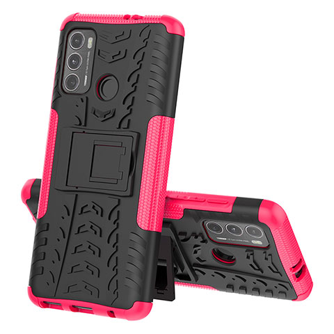 Custodia Silicone e Plastica Opaca Cover con Supporto per Motorola Moto G40 Fusion Rosa Caldo