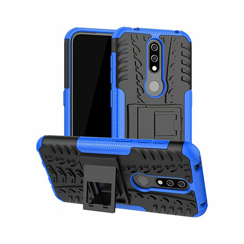 Custodia Silicone e Plastica Opaca Cover con Supporto per Nokia 4.2 Blu