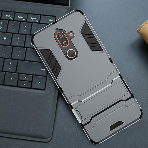 Custodia Silicone e Plastica Opaca Cover con Supporto per Nokia 7 Plus Grigio