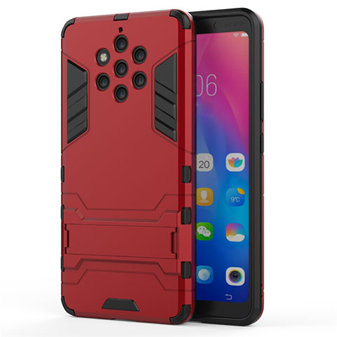 Custodia Silicone e Plastica Opaca Cover con Supporto per Nokia 9 PureView Rosso