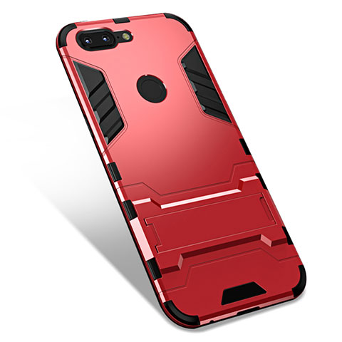 Custodia Silicone e Plastica Opaca Cover con Supporto per OnePlus 5T A5010 Rosso