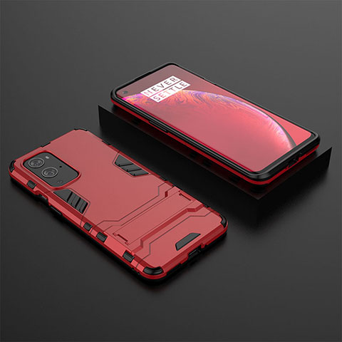 Custodia Silicone e Plastica Opaca Cover con Supporto per OnePlus 9 Pro 5G Rosso