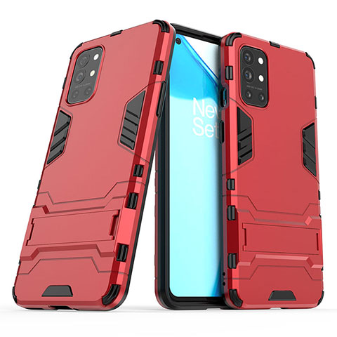 Custodia Silicone e Plastica Opaca Cover con Supporto per OnePlus 9R 5G Rosso