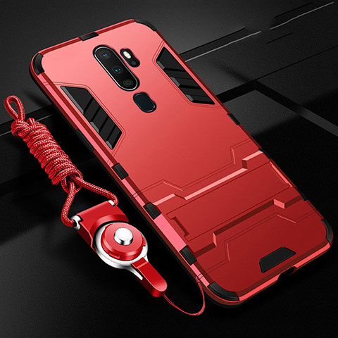 Custodia Silicone e Plastica Opaca Cover con Supporto per Oppo A11 Rosso