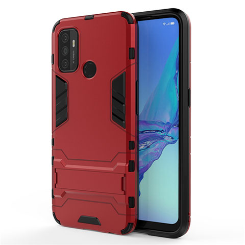 Custodia Silicone e Plastica Opaca Cover con Supporto per Oppo A32 Rosso