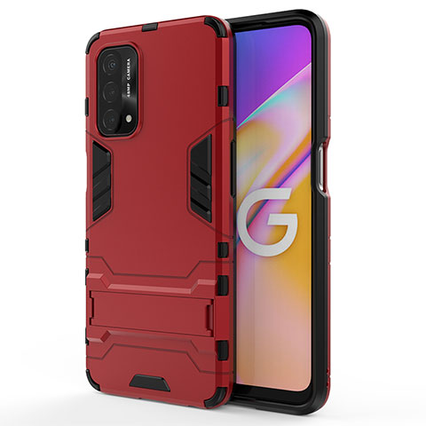 Custodia Silicone e Plastica Opaca Cover con Supporto per Oppo A93 5G Rosso