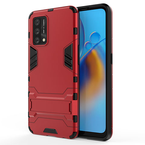 Custodia Silicone e Plastica Opaca Cover con Supporto per Oppo A95 4G Rosso