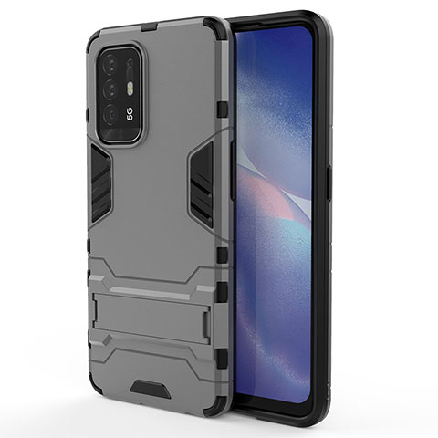 Custodia Silicone e Plastica Opaca Cover con Supporto per Oppo F19 Pro+ Plus 5G Grigio