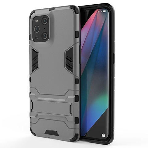 Custodia Silicone e Plastica Opaca Cover con Supporto per Oppo Find X3 5G Grigio