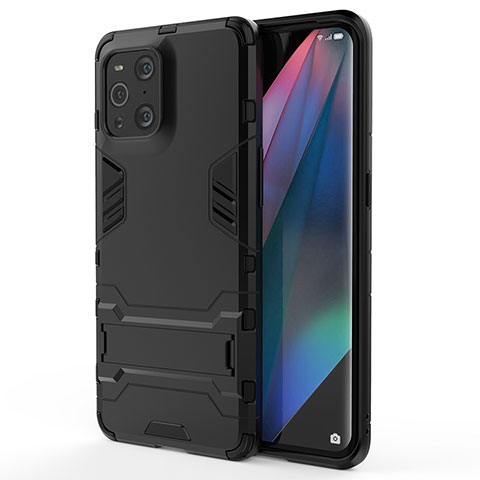 Custodia Silicone e Plastica Opaca Cover con Supporto per Oppo Find X3 5G Nero