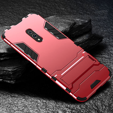 Custodia Silicone e Plastica Opaca Cover con Supporto per Oppo K3 Rosso