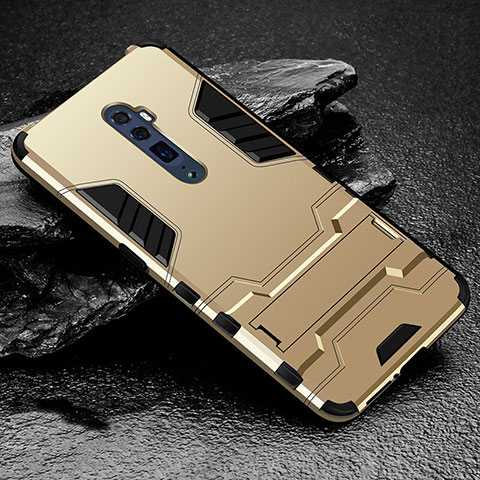 Custodia Silicone e Plastica Opaca Cover con Supporto per Oppo Reno 10X Zoom Oro