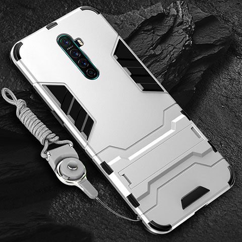 Custodia Silicone e Plastica Opaca Cover con Supporto per Oppo Reno Ace Bianco