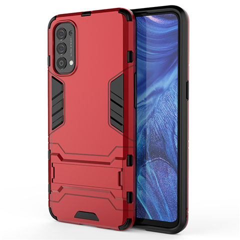 Custodia Silicone e Plastica Opaca Cover con Supporto per Oppo Reno4 4G Rosso