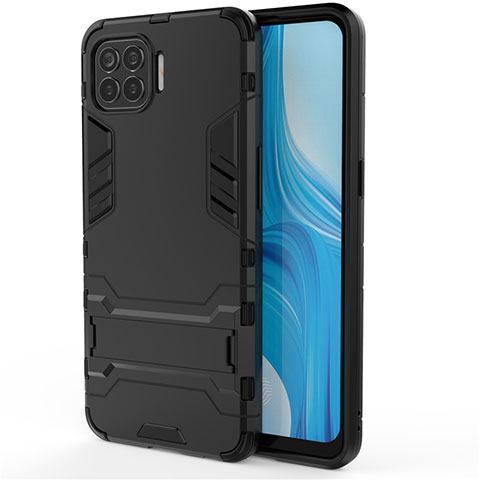 Custodia Silicone e Plastica Opaca Cover con Supporto per Oppo Reno4 F Nero