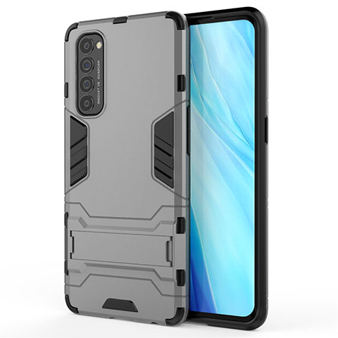 Custodia Silicone e Plastica Opaca Cover con Supporto per Oppo Reno4 Pro 4G Grigio