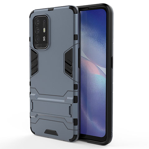 Custodia Silicone e Plastica Opaca Cover con Supporto per Oppo Reno5 Z 5G Blu