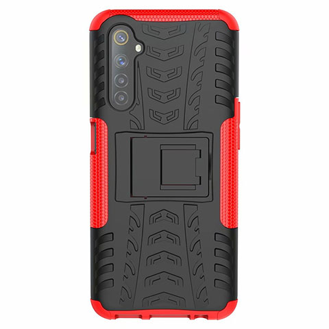 Custodia Silicone e Plastica Opaca Cover con Supporto per Realme 6 Rosso