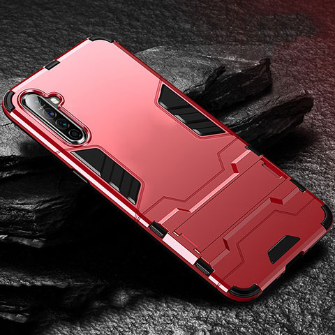 Custodia Silicone e Plastica Opaca Cover con Supporto per Realme X2 Rosso