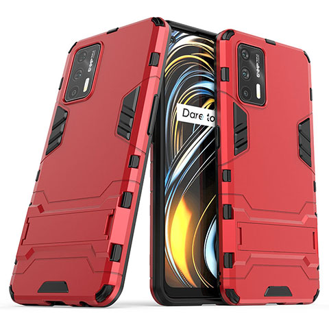 Custodia Silicone e Plastica Opaca Cover con Supporto per Realme X7 Max 5G Rosso