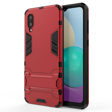 Custodia Silicone e Plastica Opaca Cover con Supporto per Samsung Galaxy A02 Rosso