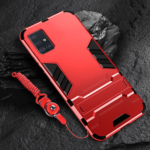 Custodia Silicone e Plastica Opaca Cover con Supporto per Samsung Galaxy A51 5G Rosso