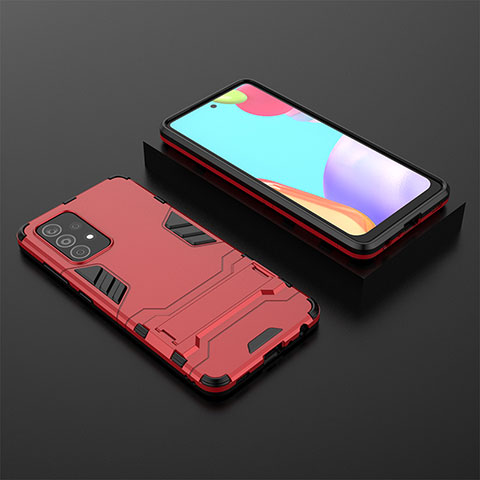 Custodia Silicone e Plastica Opaca Cover con Supporto per Samsung Galaxy A52 4G Rosso