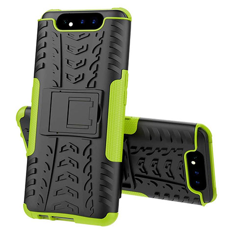 Custodia Silicone e Plastica Opaca Cover con Supporto per Samsung Galaxy A80 Verde