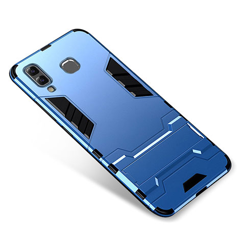 Custodia Silicone e Plastica Opaca Cover con Supporto per Samsung Galaxy A9 Star SM-G8850 Blu