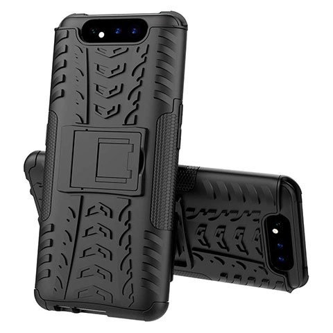 Custodia Silicone e Plastica Opaca Cover con Supporto per Samsung Galaxy A90 4G Nero