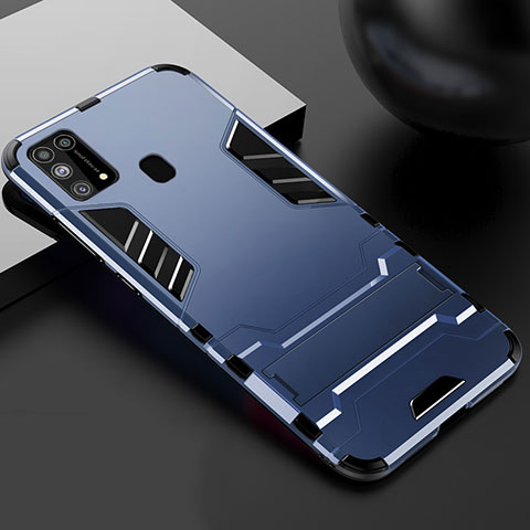 Custodia Silicone e Plastica Opaca Cover con Supporto per Samsung Galaxy M21s Blu