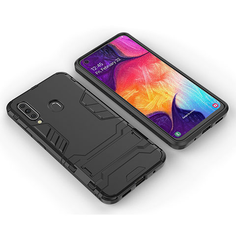 Custodia Silicone e Plastica Opaca Cover con Supporto per Samsung Galaxy M40 Nero