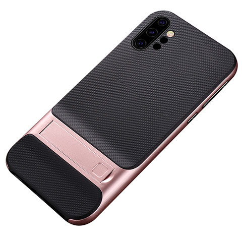 Custodia Silicone e Plastica Opaca Cover con Supporto per Samsung Galaxy Note 10 Plus 5G Oro Rosa