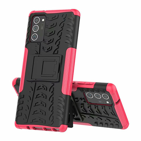 Custodia Silicone e Plastica Opaca Cover con Supporto per Samsung Galaxy Note 20 5G Rosa Caldo