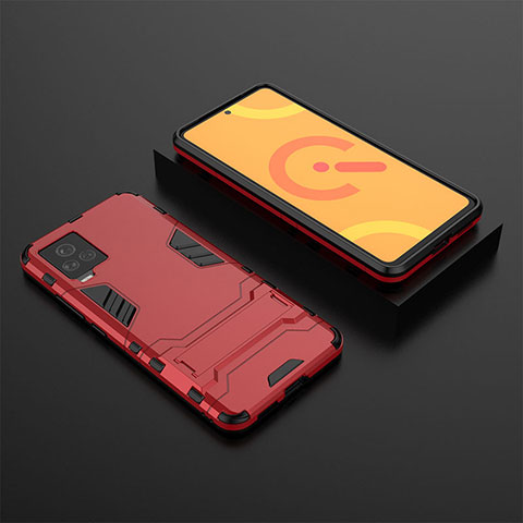 Custodia Silicone e Plastica Opaca Cover con Supporto per Vivo iQOO 7 Legend 5G Rosso