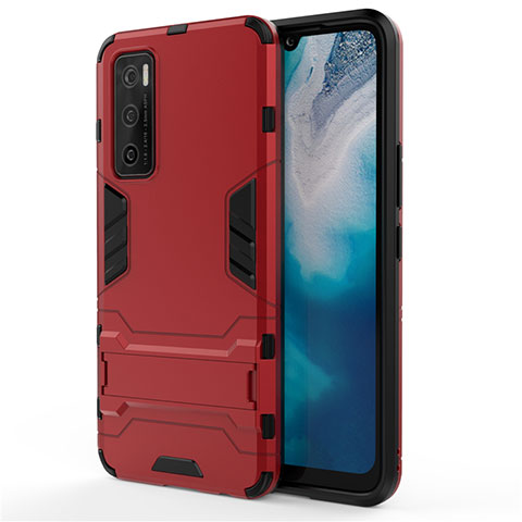 Custodia Silicone e Plastica Opaca Cover con Supporto per Vivo Y70 (2020) Rosso