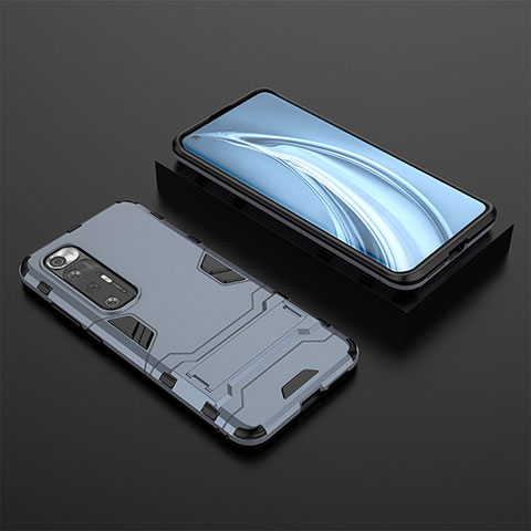 Custodia Silicone e Plastica Opaca Cover con Supporto per Xiaomi Mi 10S 5G Blu