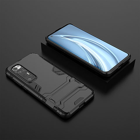 Custodia Silicone e Plastica Opaca Cover con Supporto per Xiaomi Mi 10S 5G Nero