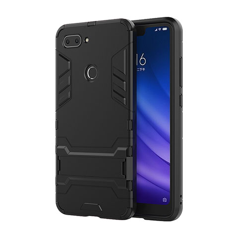 Custodia Silicone e Plastica Opaca Cover con Supporto per Xiaomi Mi 8 Lite Nero