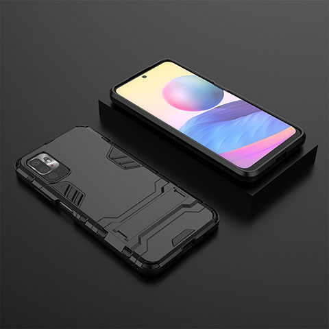 Custodia Silicone e Plastica Opaca Cover con Supporto per Xiaomi POCO M3 Pro 5G Nero