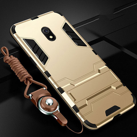 Custodia Silicone e Plastica Opaca Cover con Supporto per Xiaomi Redmi 8A Oro