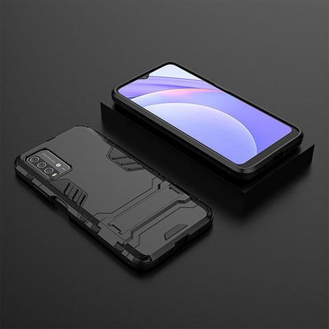 Custodia Silicone e Plastica Opaca Cover con Supporto per Xiaomi Redmi 9 Power Nero