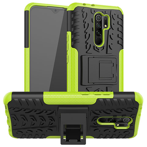 Custodia Silicone e Plastica Opaca Cover con Supporto per Xiaomi Redmi 9 Verde