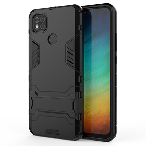 Custodia Silicone e Plastica Opaca Cover con Supporto per Xiaomi Redmi 9C Nero