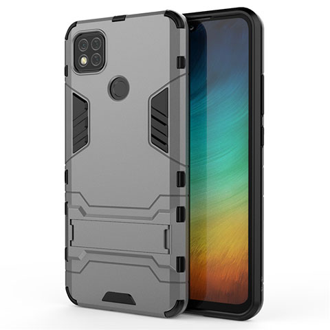 Custodia Silicone e Plastica Opaca Cover con Supporto per Xiaomi Redmi 9C NFC Grigio